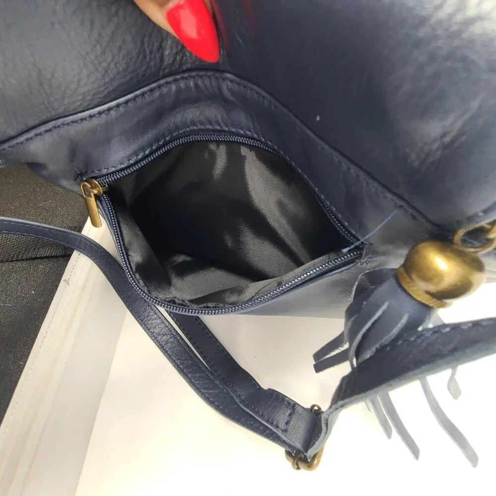 Vintage Vera Pelle Italian Leather Crossbody Handbag Navy Blue‎ Messenger